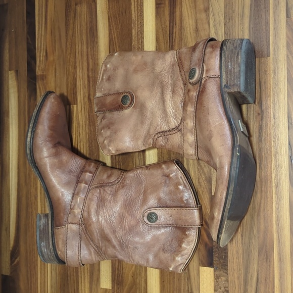 Anna Taylor LOFT leather studded cowboy boots tan brown 7 - Picture 1 of 9